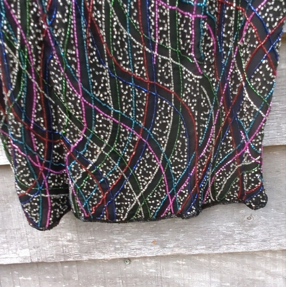 Lawrence Kazar of Paris Stunning Beaded  Blouse Top Zipper Neckline Multi Color - Picture 5 of 9